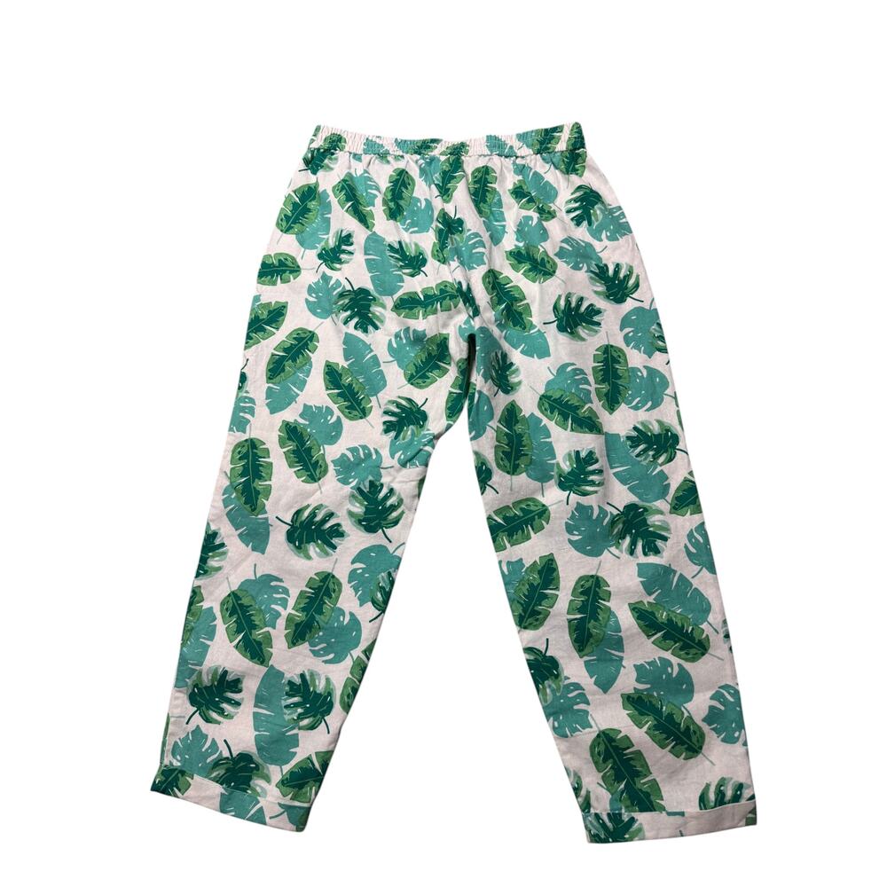 J.Crew 2 Piece Set Womens M Green White Linen Blend Palm Leaf Beach Top & Pants - Picture 5 of 16